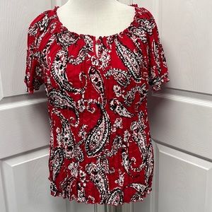 Croft & Barrow Red Black Paisley Crinkle Top XL